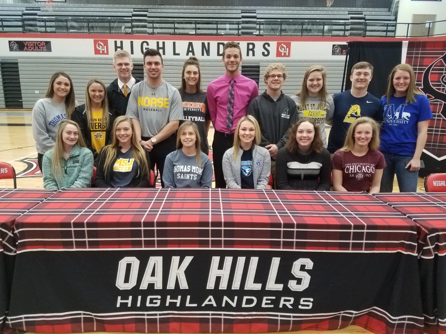 Oak Hills Seniors on their Collegiate Signing Day. 